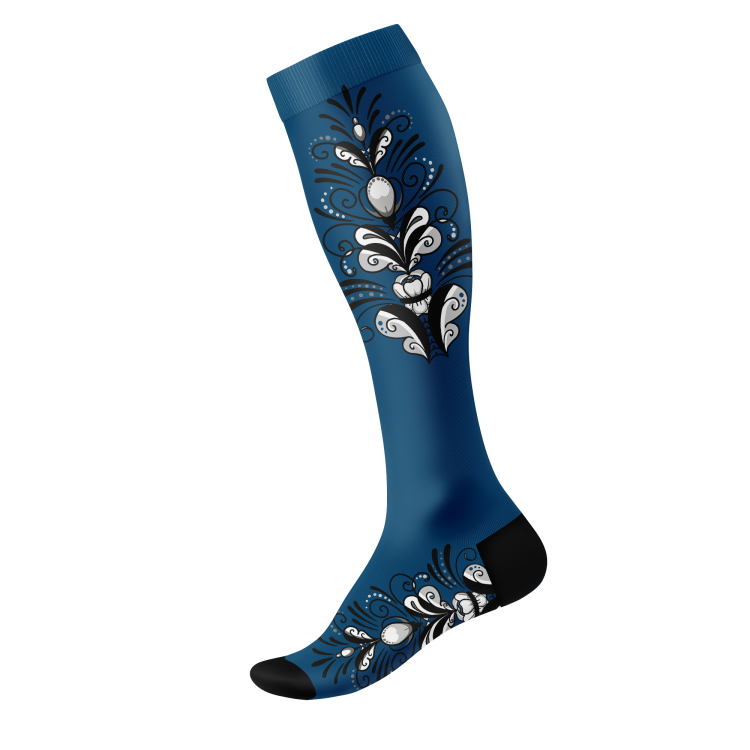 Black and White Kurbits Navy Knee High Socks