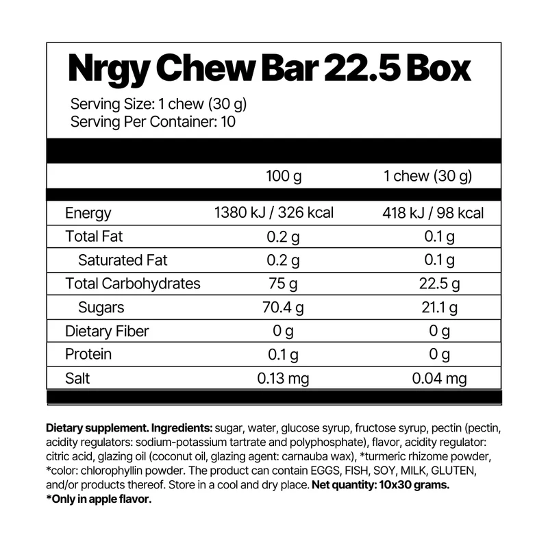 Nrgy Chew Bar 22.5 Box - Apple - Image 3